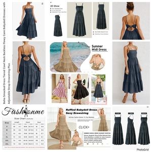 Fashionme XXL plus size navy blue tiered cami babydoll smocked dress NWOT